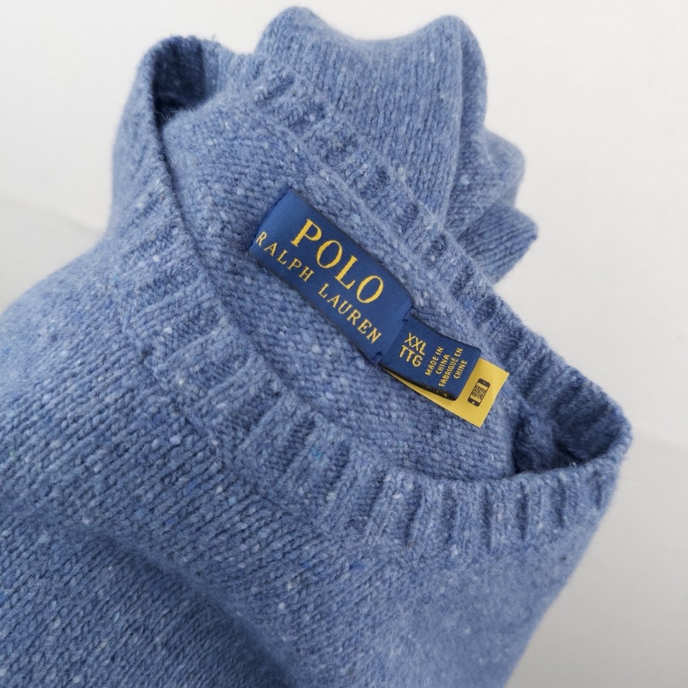 Polo Ralph Lauren Men's Large Blue Speckled Wool Blend Crew Neck Sweater - Picture 14 of 14